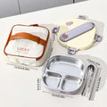Axyaa Stainless Steel Square Lunch Box with Compartments and Cutlery