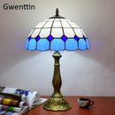 Axyaa Stained Glass Tiffany Table Lamp Mediterranean LED Bedroom Decoration