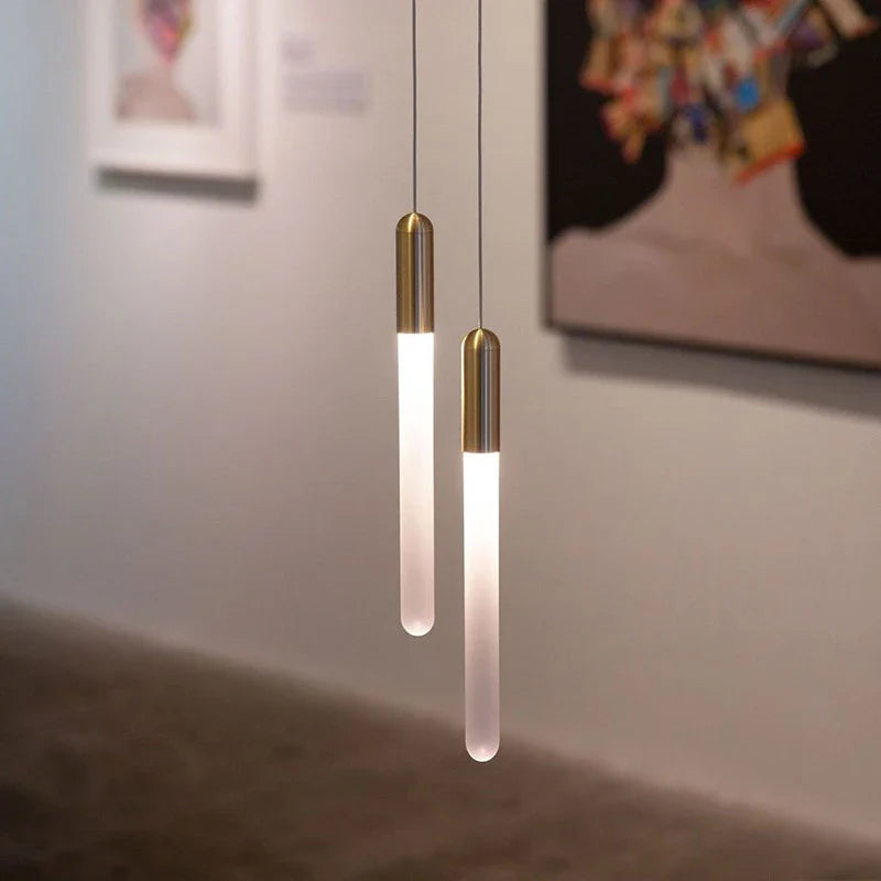 Axyaa Luxurious Gold Pendant Lamp - Modern Strip Chandelier for Dining and Bedroom