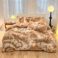 Luxury Axyaa Rabbit Fur Velvet Bedding Set, AB Side Duvet Cover, Flanne Plush Bed Sheet