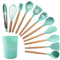 Axyaa 12PCS Silicone Kitchen Utensils Set with Wooden Handle - Non-Stick Cookware & Egg Beaters