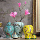 Axyaa Ceramic Floral Vase Set - Antique Porcelain Storage Jars for Rustic Home Decor