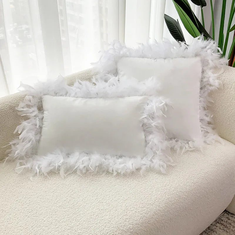 Axyaa Velvet Faux Feather Cushion Cover Soft Home Decor Pillow Cover Living Room