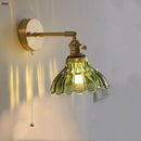 Axyaa Copper Rotatable Pull Chain LED Wall Lamp Glass Flower Stair Light