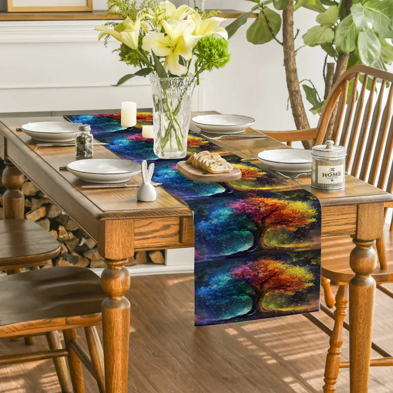 Axyaa Enchanted Forest Trees Table Runner Farmhouse Dining Decor Washable Long Cloth
