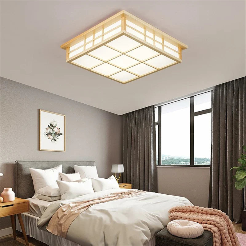 Axya Wooden Square LED Ceiling Light for Modern Living Room or Kitchen