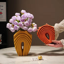 Axyaa Geometric Fold Ceramic Vase Sector Flower Vase Home Decor Hollow Handicrafts