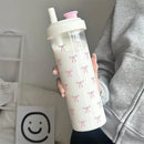 Axyaa Pink Bow Straw Water Bottle - Cute & Portable Outdoor School Cup