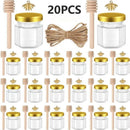 Axyaa Mini Glass Honey Jar with Wood Dipper and Bee Pendants