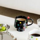 Axyaa Hand-Drawn Round Dot Ceramic Coffee Mug 400ml Korean Style Drinkware