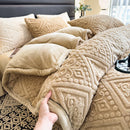 Axyaa Velvet Carved Duvet Set 4Pcs Bedding Set Plush Fleece Warm Softness