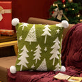 Axyaa Festive Christmas Tree Plush Pillow Cushion - Red Green Jacquard Print