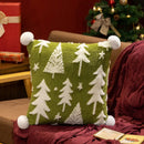 Axyaa Festive Christmas Tree Plush Pillow Cushion - Red Green Jacquard Print