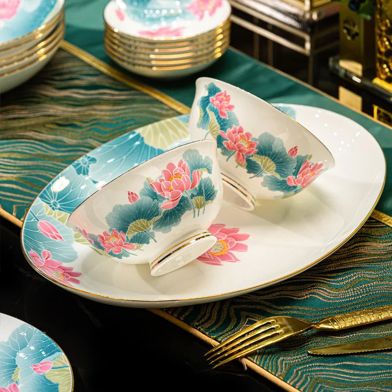 Axya Chinese Style Bone Dinner Set with Tableware & Kitchen Utensils