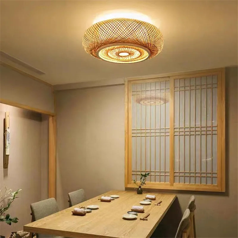 Axyaa Bamboo Rattan Lantern Ceiling Light for Living Room Bedroom