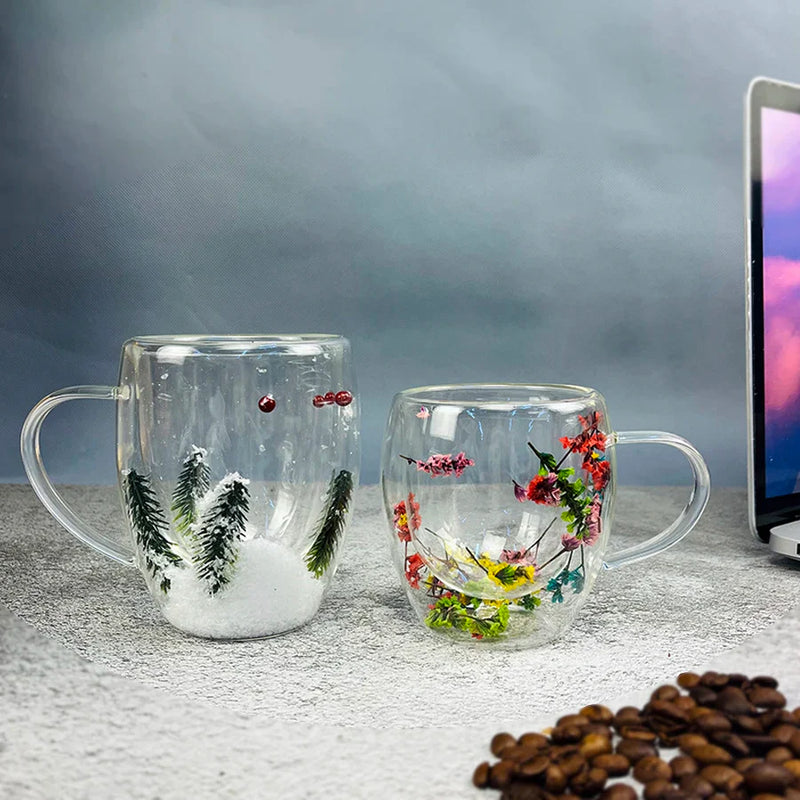Axya Double Wall Glass Coffee Mugs - Insulated Cup for Hot & Cold Beverages