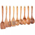 Axyaa Wood Kitchen Utensil Set - Skimmer Spoons, Salad Scoop, Non-Stick Colander