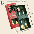 Axyaa Gold Stainless Steel Christmas Cutlery Set with Metal Elk Hat Tree Design
