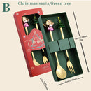 Axyaa Gold Stainless Steel Christmas Cutlery Set with Metal Elk Hat Tree Design