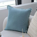 Axyaa Blue Cotton Tassel Pillow Cover for Sofa Living Room