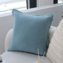 Axyaa Blue Cotton Tassel Pillow Cover for Sofa Living Room
