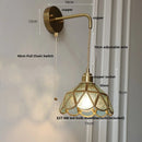 Axyaa Tiffany Glass Pull Chain Wall Sconce LED Lamp - Adjustable Bedroom Mirror Light