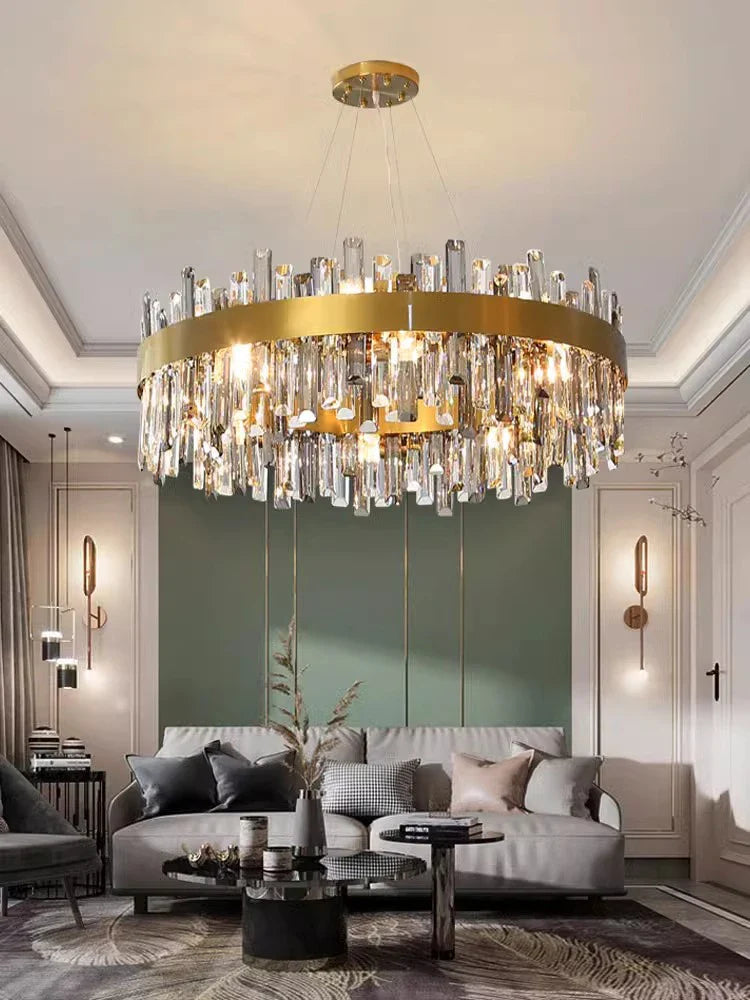 Axyaa Luxury Crystal LED Pendant Chandelier for Living Room Decor