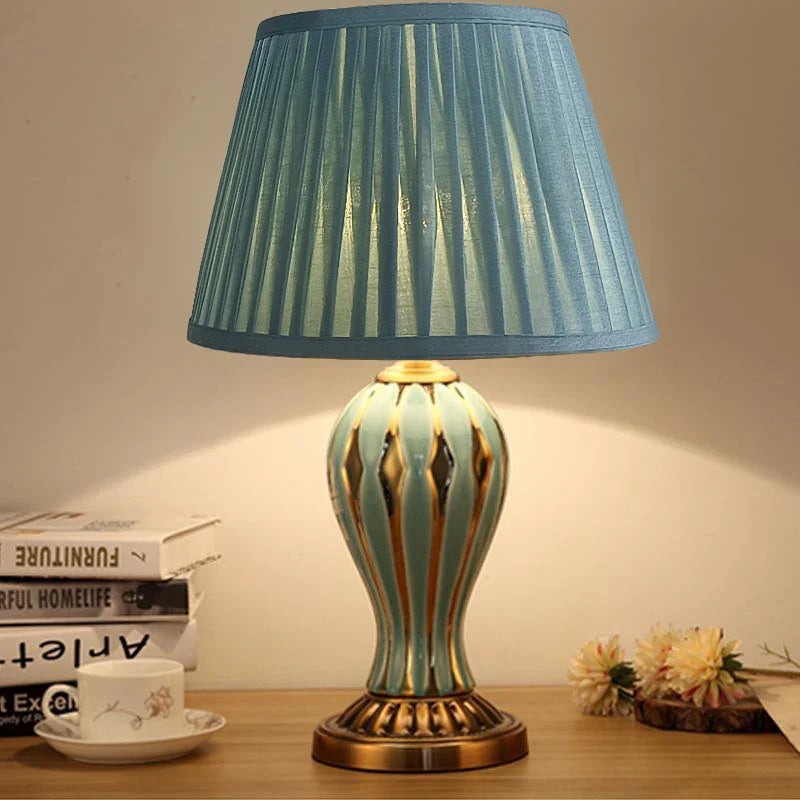 Axya Antique Blue Ceramic Desk Lamp - Hand Painted Living Room Bedside Light