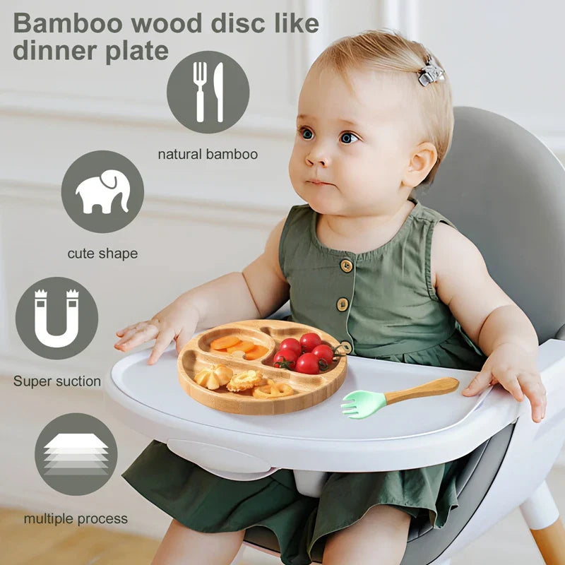 Axya Wooden Bamboo Baby Feeding Bowl with Suction Cup Divider, BPA-Free