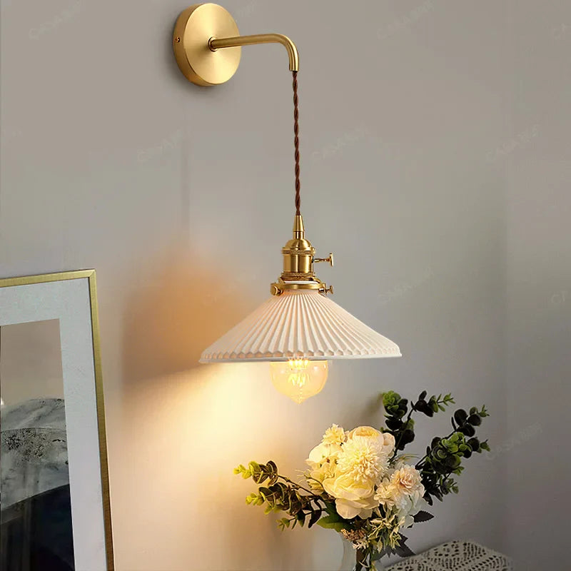 Axyaa Nordic LED Wall Light - Adjustable Copper Ceramic Fixture for Bedroom Living Room