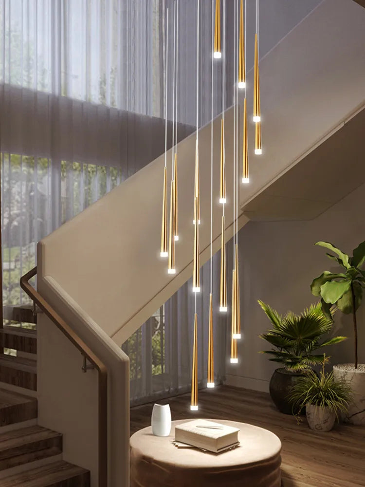 Axyaa Modern Black Long LED Pendant Lamps for Living Room and Restaurant