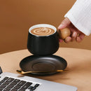 Axyaa Wooden Ceramic Coffee Cup Saucer Set - Modern Tea Dessert Mug