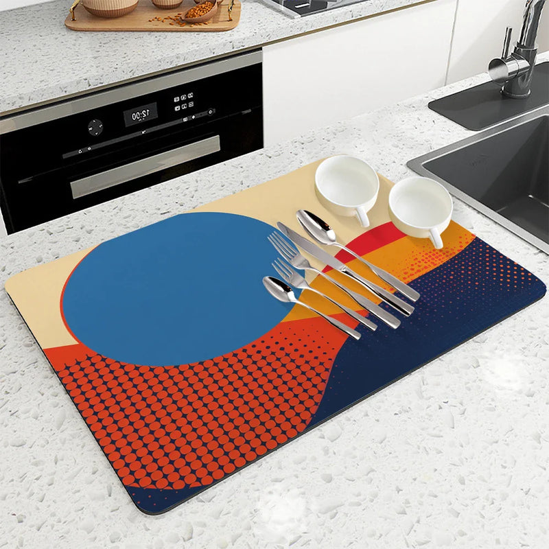 Axyaa Geometric Absorbent Kitchen Mat: Quick Dry, Antiskid, Drain Pad