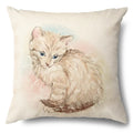 Axyaa Cartoon Kitty Cat Linen Pillowcase for Bed, Couch, and Sofa Décor