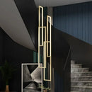 Axyaa Geometric LED Chandelier Black Gold Staircase Lighting for Luxury Living Spaces
