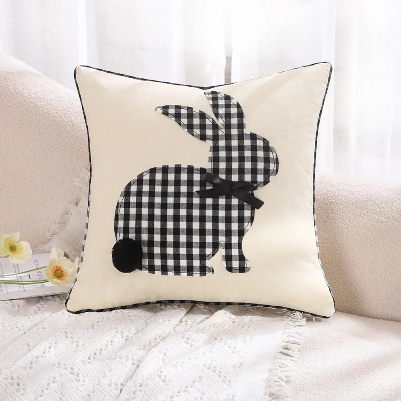 Axyaa Pink Floral White Floral Bunny Embroidered Cushion Cover