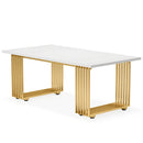 Axyaa Modern White & Gold 70.9" Office Desk with Wooden Top & Metal Legs