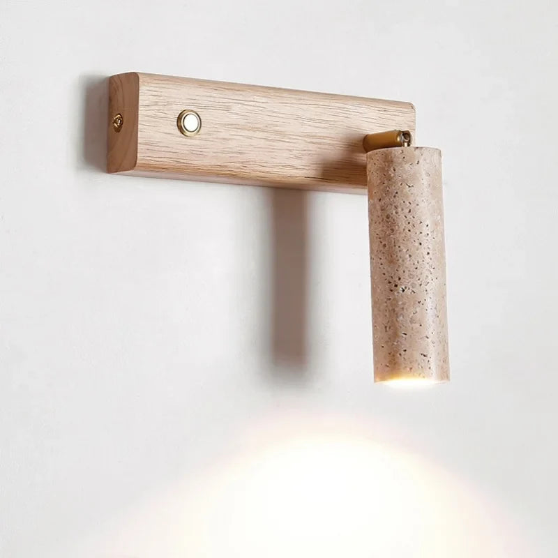 Axyaa LED Wall Light Indoor Up Down Rotate Yellow Travertine Wood Reading Lamp