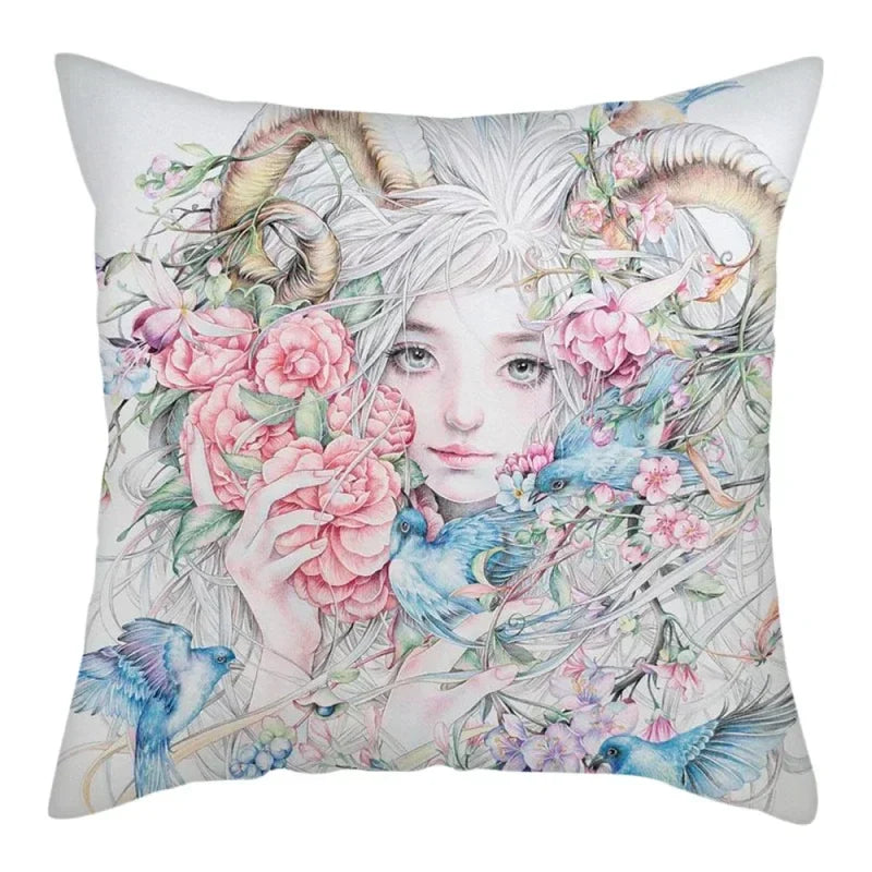 Axyaa Abstract Flower Girl Pillow Cover 45x45cm for Home Sofa Decoration