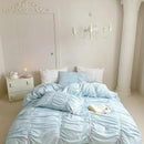 Axyaa White Pleated Duvet Cover Set, Microfiber Bedding with Pillowcases