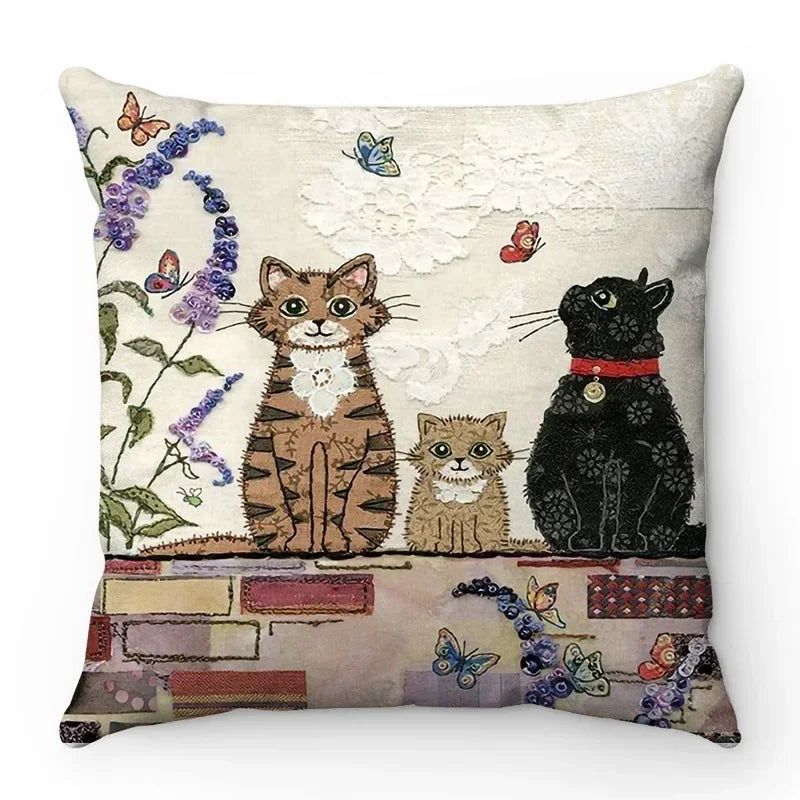 Axyaa Cartoon Cat Pattern Sofa Cushion Covers - Lovely Animal Pillowcase
