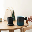 Axyaa Ceramic Bubble Tea Cup with Wood Handle - Luxury Vintage Coffee Mug