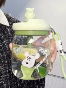 Axyaa Kawaii Jumbo Boba Water Bottle With Straw - Large Capacity Cute Stirring Cup