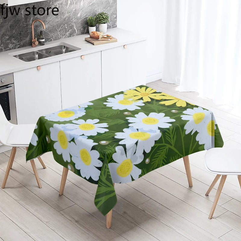 Tropical Plant Printed Waterproof Table Cloth for Kitchen & Restaurant by Axyaa
