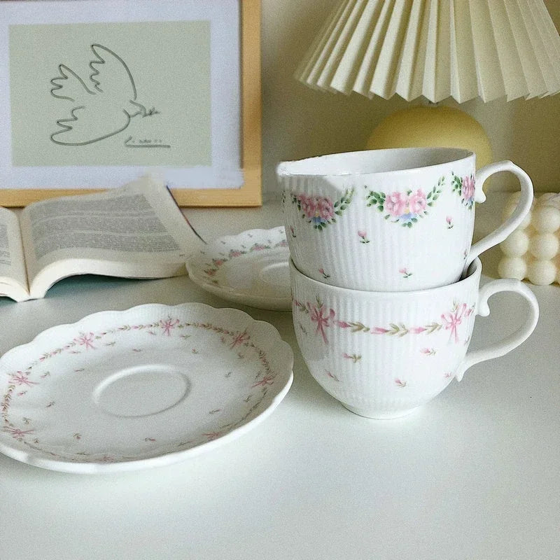 Axyaa Vintage Relief Ceramic Coffee Cup and Saucer Set