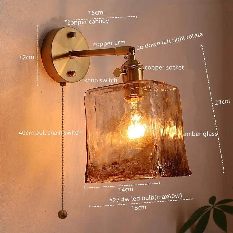 Axyaa Nordic Amber Glass LED Wall Lamp for Living Room and Bathroom