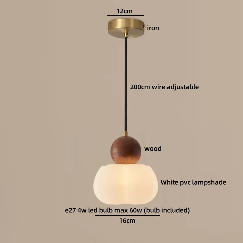 Axyaa Nordic LED Pendant Chandelier with White Lampshade and Wood Finish