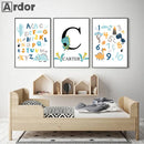 Axyaa Dinosaur Alphabet Number Custom Name Canvas Print Kids Room Decor