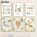 Axyaa Jungle Animals Nursery Canvas Wall Art | Baby Bedroom Decor Lion Zebra Elephant