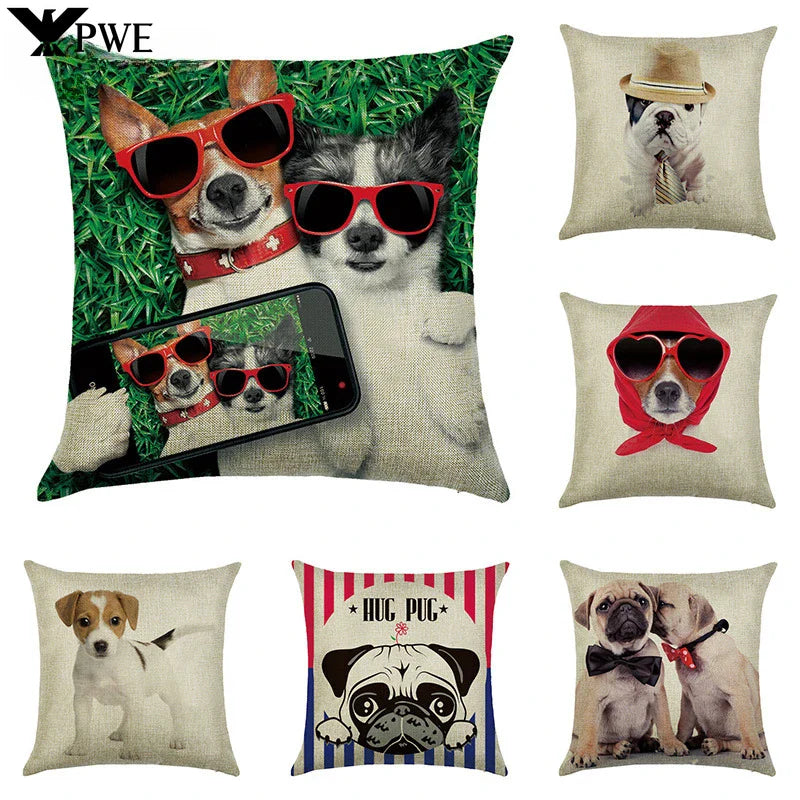 Cute Dog Watercolor Linen Cushion Cover 45*45cm - Axyaa